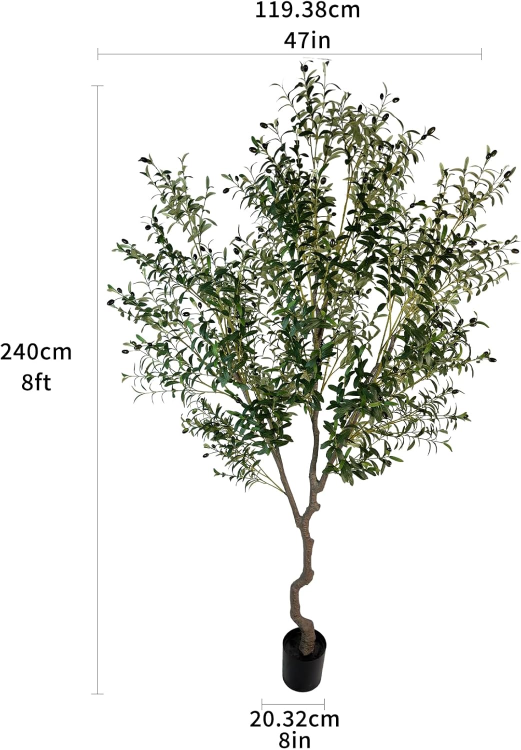 Artificial Tree Faux Olive Tree 8ft(92in,3200leaves) Tall Fake Olive Plant in Pot Fake Silk Tree Faux Plants Indoor