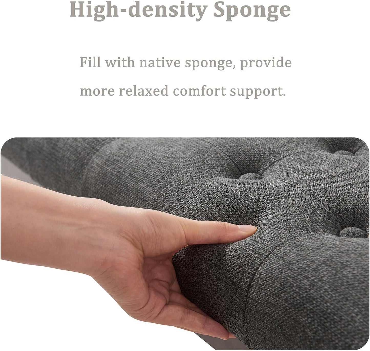 End of Bed Bedroom Bench, Linen Upholstered Tufted Bench for Bedroom End of Bed with Solid Wood Legs for Bedroom Living Room Entryway(Dark Gray)