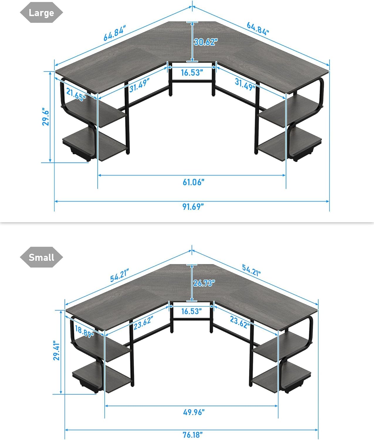 Teraves Modern L Shaped Desk with Shelves,64.84" Gaming Computer Desk for Home Office,Corner Desk with Desktop (Black Oak+Black Frame, Large+4 Tier Shelves)