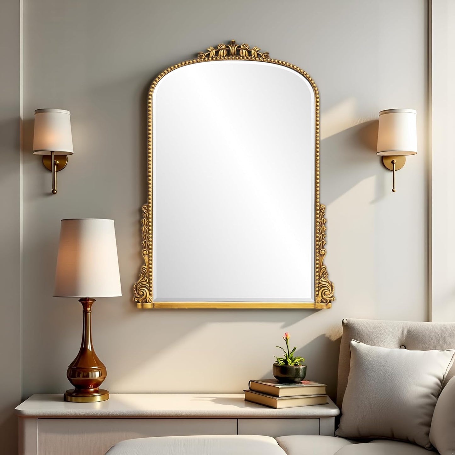 SHYFOY Traditional Gold Wall Mirror, Decorative Antique Wall Mirror, Vintage Mirrors for Wall Decor, Baroque Large Mirrors for Living Room Entryway Powder Room 31.5" x 23.6" Antique-Inspired décor