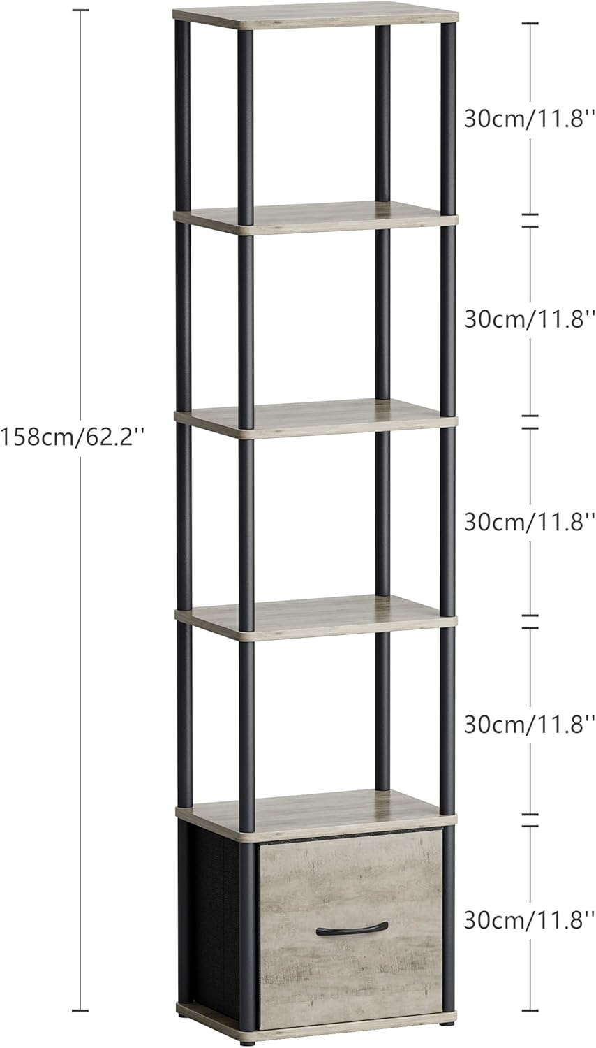 6-Tier Bookshelf with Drawer, Narrow Bookshelves Organizer, Floor Standing Ladder Shelf,Tall Bookcase for Small Space, Book shelf with Storage for Living Room, Bedroom, Office, Study Light Oak HBC505Z