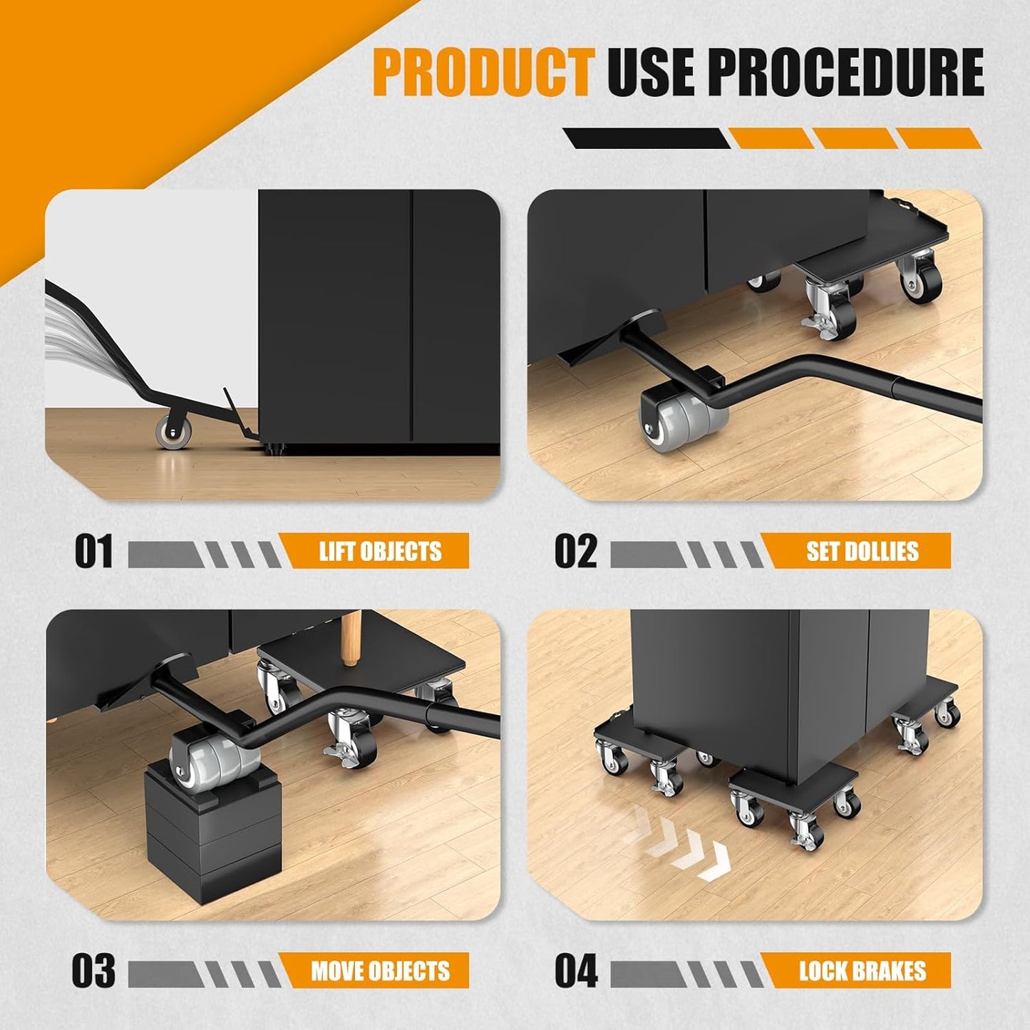 2000LBS Heavy Duty Furniture Dolly & Mover - 6.4" Carbon Steel Panel with 5X 360° Wheels, Non-Slip Sliders & Lifter for Sofa, Piano, Appliances (Black)