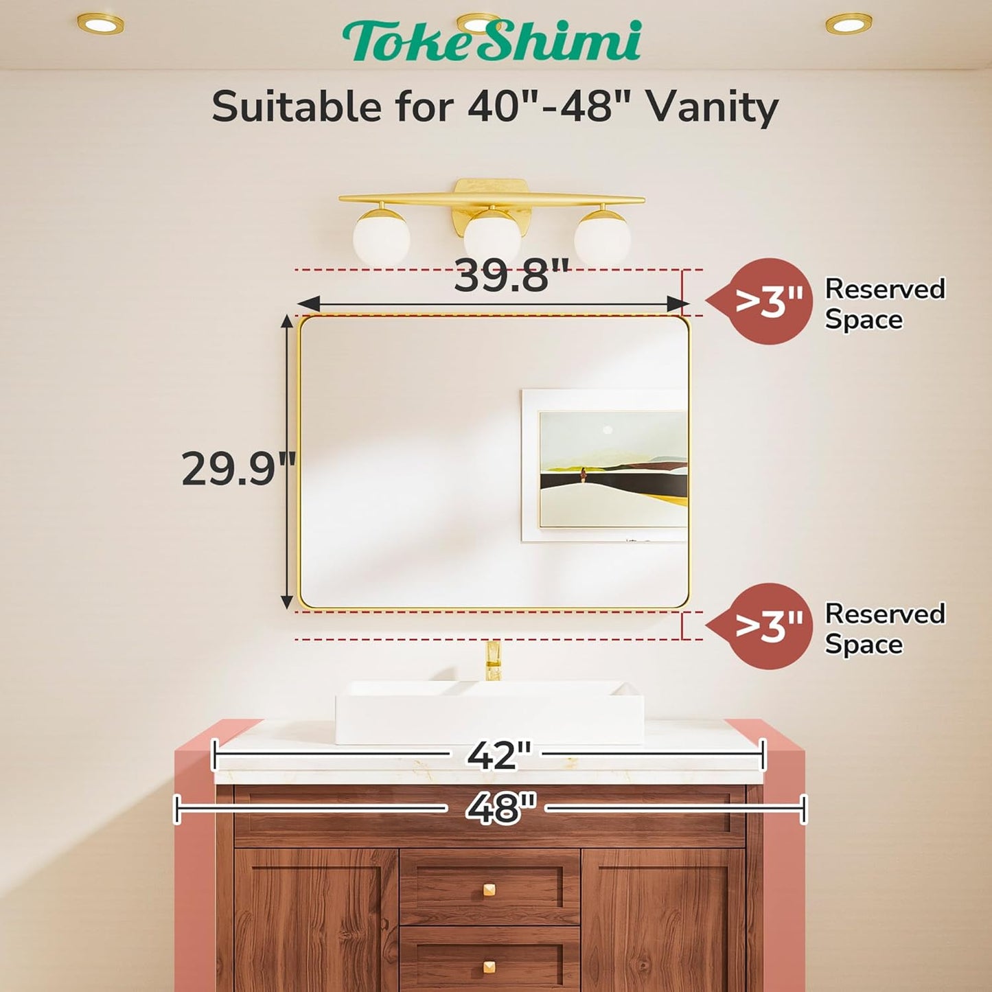 TokeShimi Brushed Nickel Bathroom Mirror,40x30 Large Bathroom Mirror Rectangle,Aluminum Vanity Mirror Bathroom Wall with Tempered Glass,Modern Mirror Framed(Horizontal/Vertical)