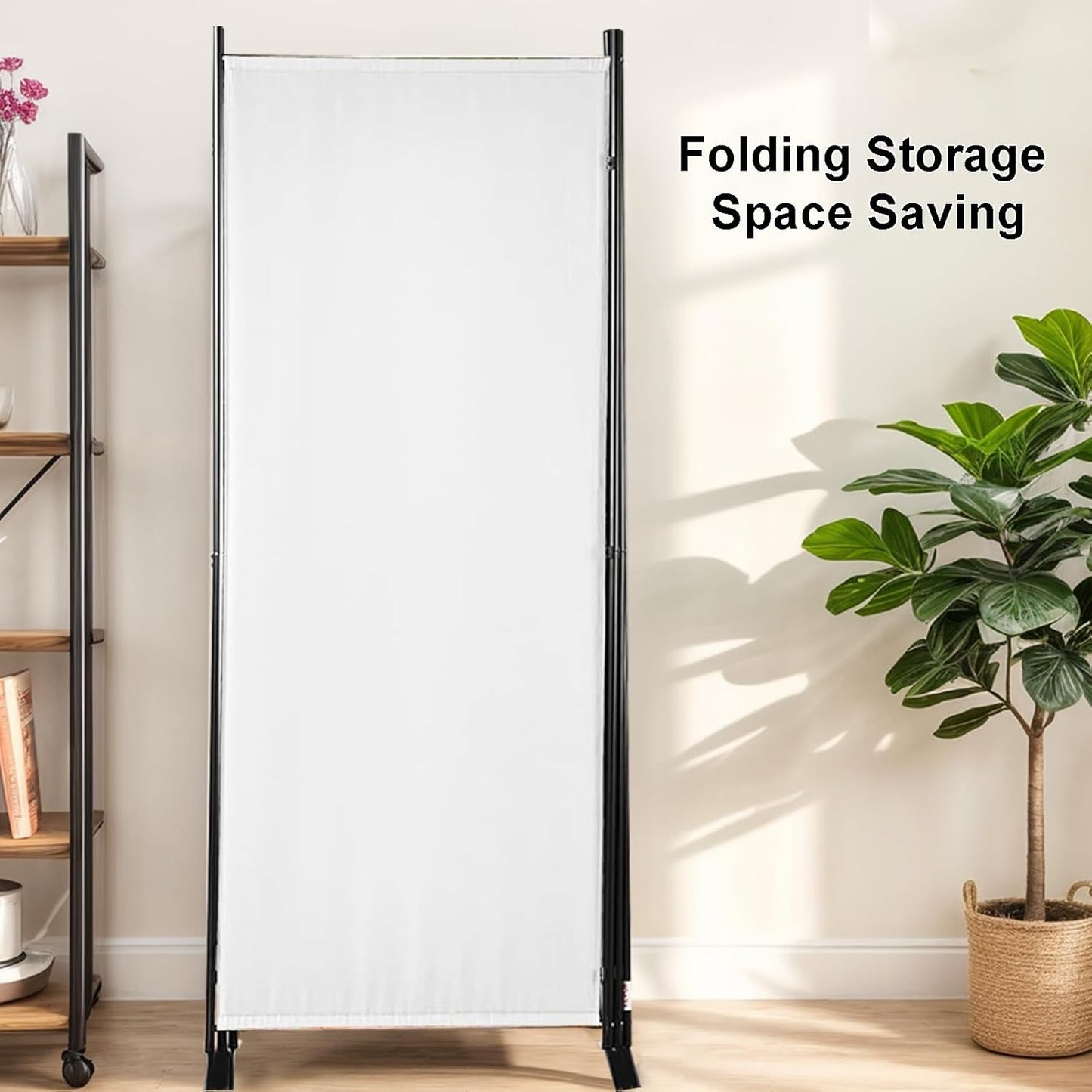 Room Divider 6-Panel Privacy Screen, Portable Screen Steel Frame with Hook&Loop for Home, Office, Classroom, Studio, Meeting (White)