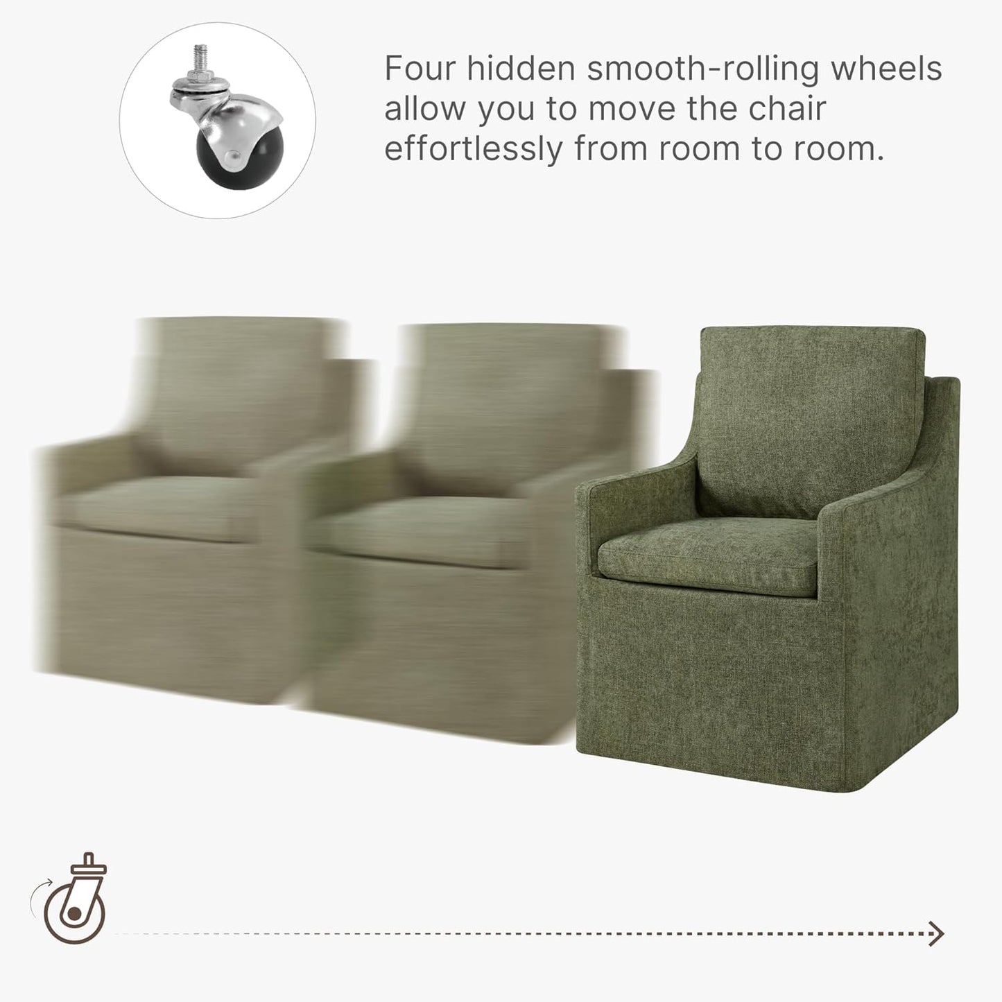 Upholstered Dining Chairs with Casters Easy Assembly Modern Accent Armchair with Rollers for Diningroom Bedroom Livingroom Reading Room,Green,2 Boxs