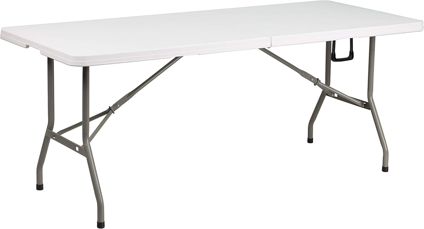 Flash Furniture Elon 6' Rectangular Plastic Folding Event Table with Carrying Handle, Bi-Fold Banquet Table for Indoor/Outdoor Events, White