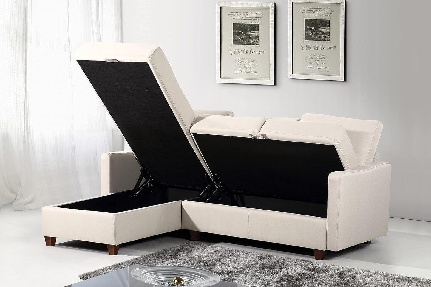 Container Furniture Direct Sectional Sofa with Storage – Modern Upholstered Living Room Couch, Reversible Chaise for Home, Apartment, Office, 81.9” L, Beige