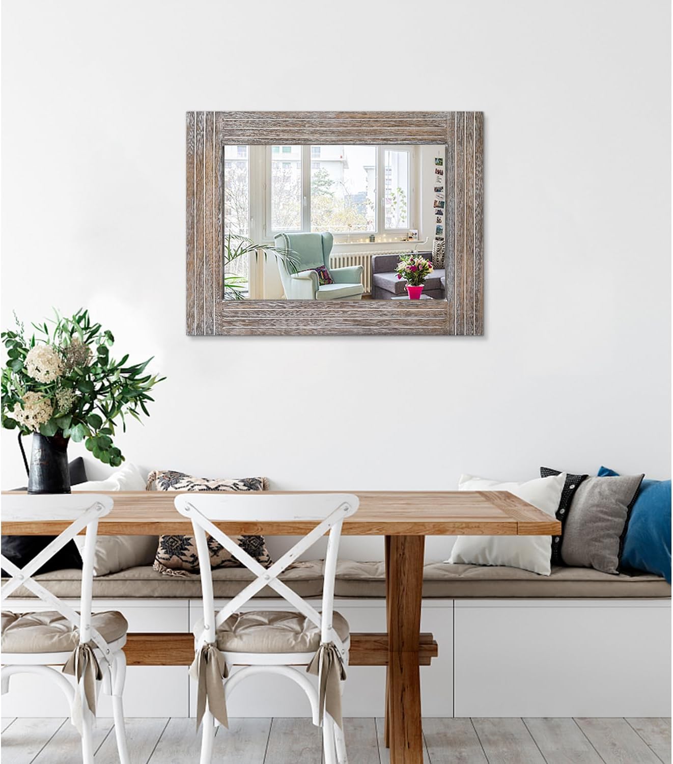 Mirrors for Wall Rustic Wooden Frame Rectangle Mirror Vintage Hanging Mirror for Bedroom Bathroom Living Room Farmhouse Wall Decor Large 20" x 16 "