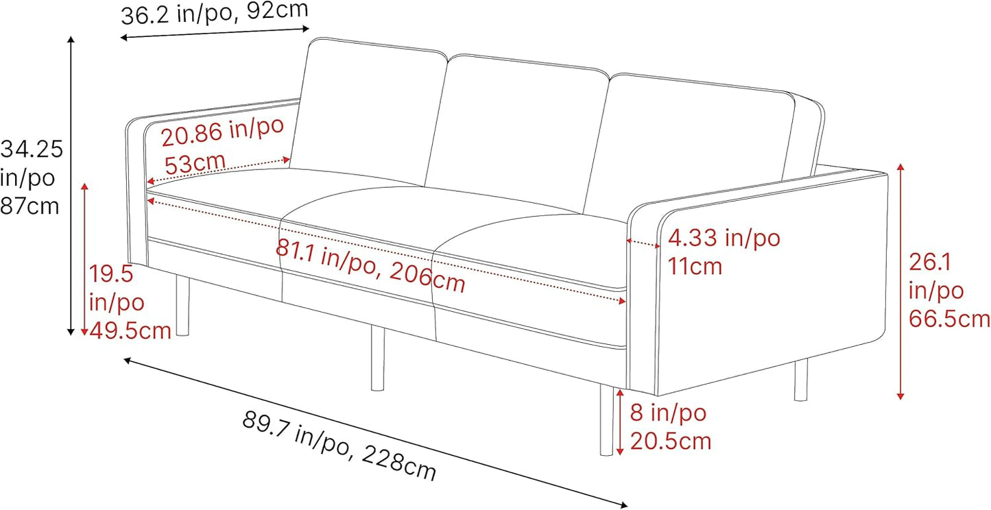Valencia Varese 90" Full Leather Couch Cognac Tan Brown- Italian Nappa Leather Modern Cloud Couch for Living Room/Apartment Furniture