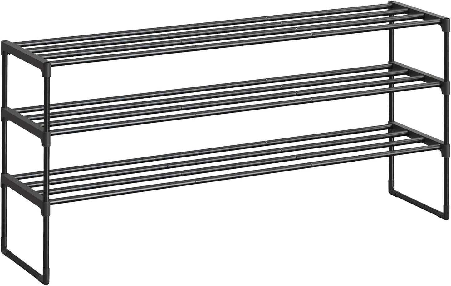 SONGMICS Shoe Rack, 3-Tier Shoe Organizer, Metal Storage Shelf, Upright or Upside Down, for 20-24 Pairs, Stackable, for Entryway, 11.8 x 46.1 x 21.7 Inches, Black ULSA033B01