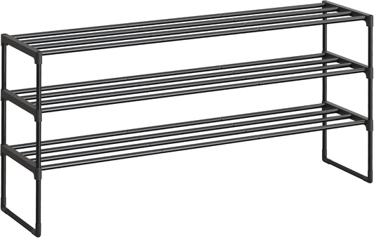 SONGMICS Shoe Rack, 3-Tier Shoe Organizer, Metal Storage Shelf, Upright or Upside Down, for 20-24 Pairs, Stackable, for Entryway, 11.8 x 46.1 x 21.7 Inches, Black ULSA033B01