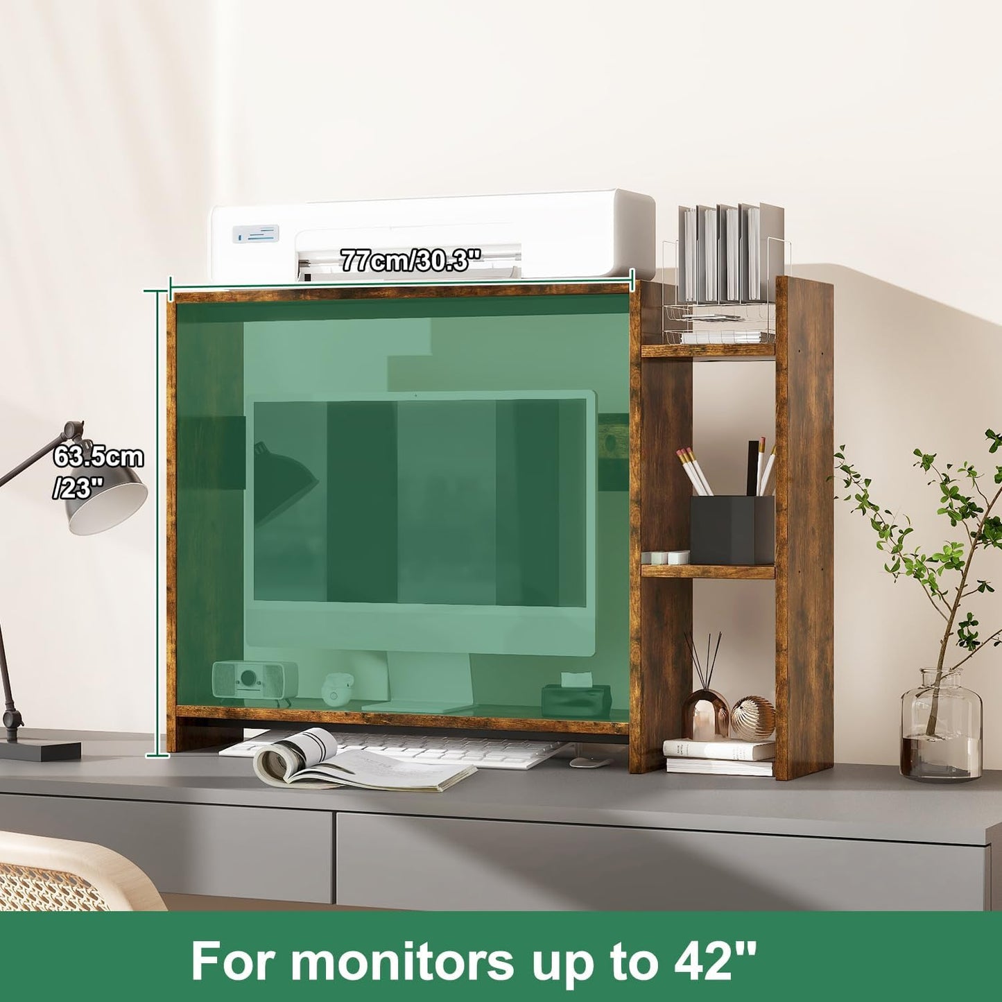 IBUYKE Desktop Bookshelf,36.8" Desktop Organizer Shelf,Wood Desk Hutch for Computer Monitor,Display Shelf for Office Home Dormitory,Brown TMZ008H