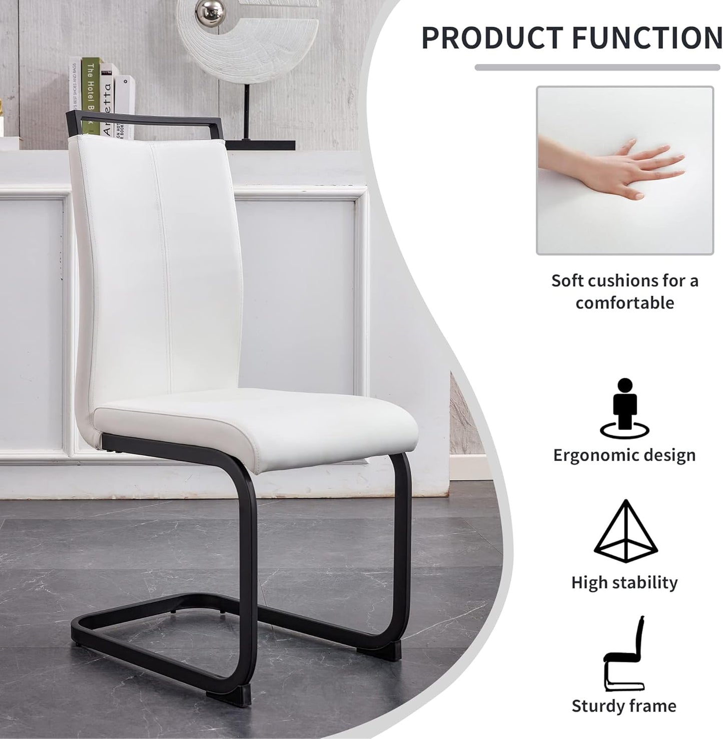 Dining Chairs Set of 8, Black Faux Leather with Metal Frame, Modern Kitchen Chairs with Padded Seat High Back for Dining Room, Kitchen, Living Room