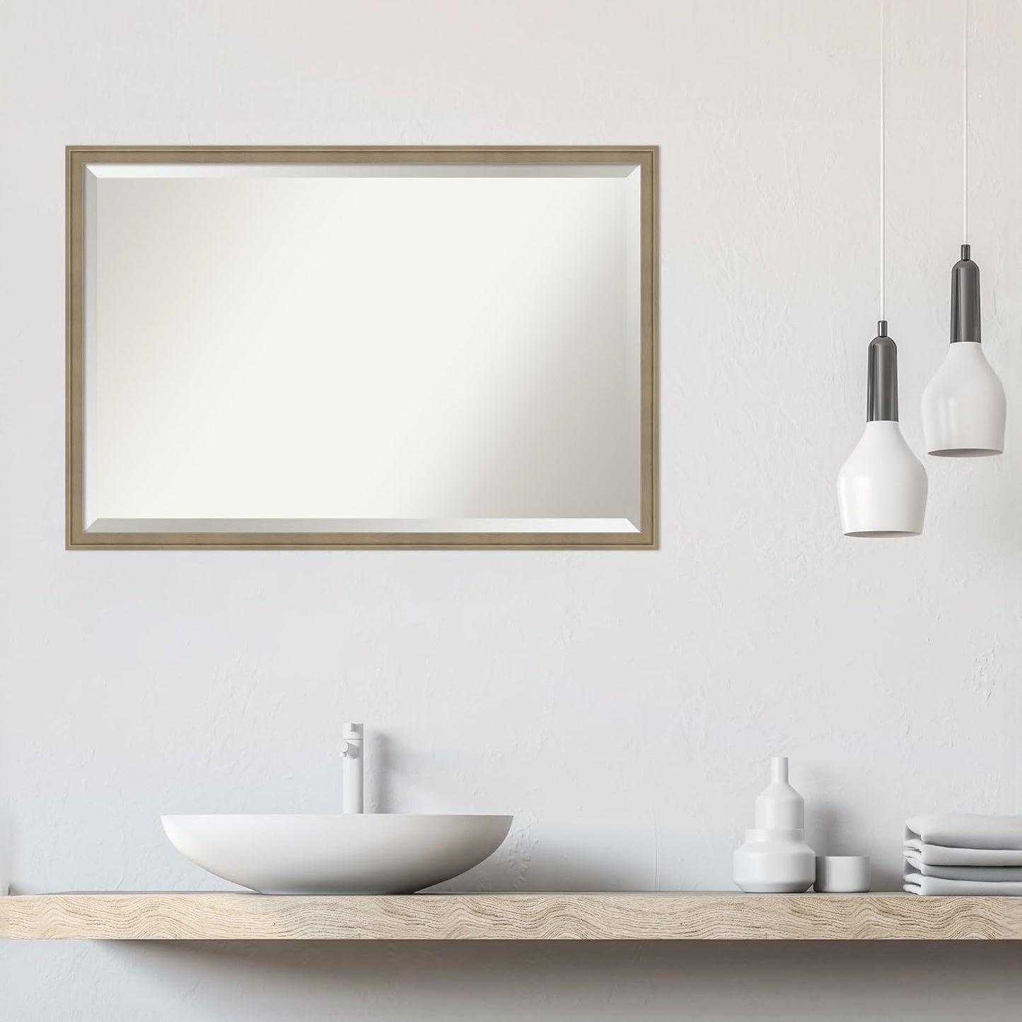 Amanti Art Brown Bathroom Mirror for Over Sink, 26x38 Florence Light Brown Rectangle Vanity Mirror, Large Casual Frame, Hangs Horizonally and Vertically, Bathroom Wall Decor, Beveled Edge from WI, USA