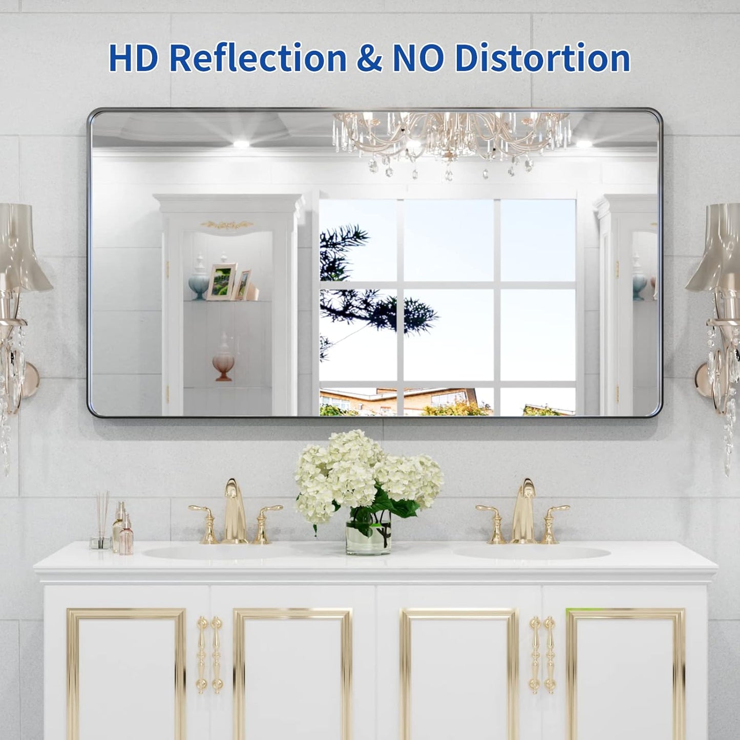 WEER Black Metal Frame Bathroom Mirror, 55x30 Inch Black Bathroom Vanity Mirror for Over Sink Wall, Rounded Rectangle Matte Black Mirror, Anti-Rust, Tempered Glass, Hangs Horizontally or Vertically