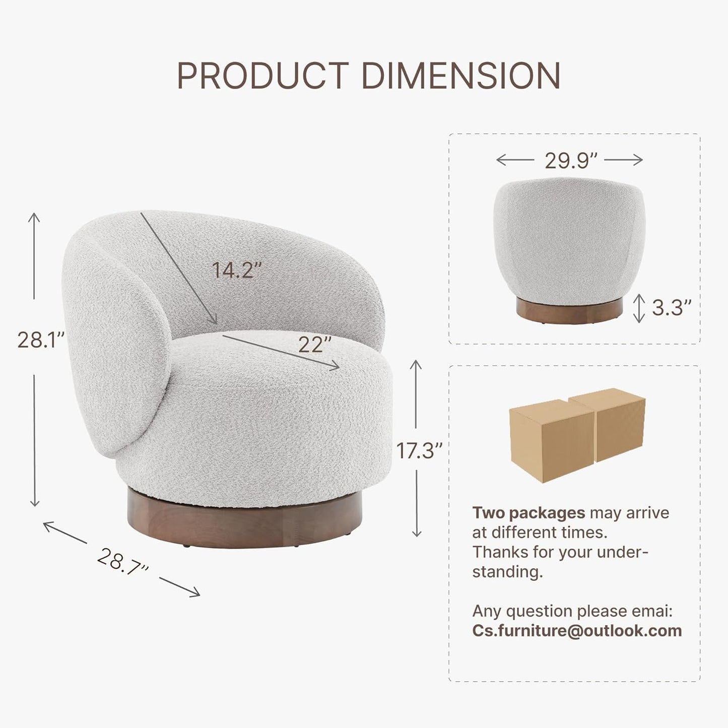 Swivel Accent Chair Round Barrel Armchair Upholstered Performance Fabric for Living Room Bedroom Waitingroom,2 Box,Light Grey