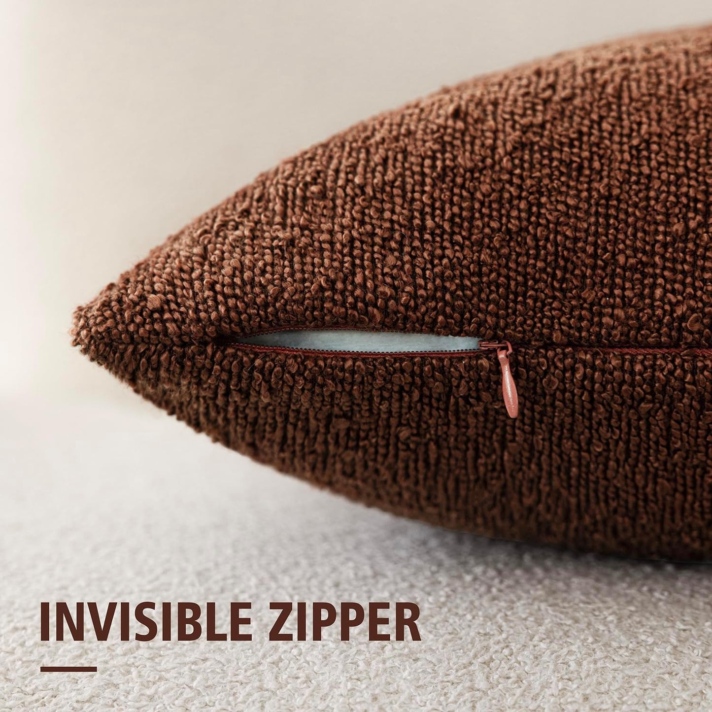 Foindtower Set of 2, Decorative Textured Boucle Throw Pillow Covers Accent Solid Pillow Cases Neutral Soft Cozy Couch Cushion Case for Chair Sofa Bedroom Living Room Home Decor 24x24 Inch Red Taupe