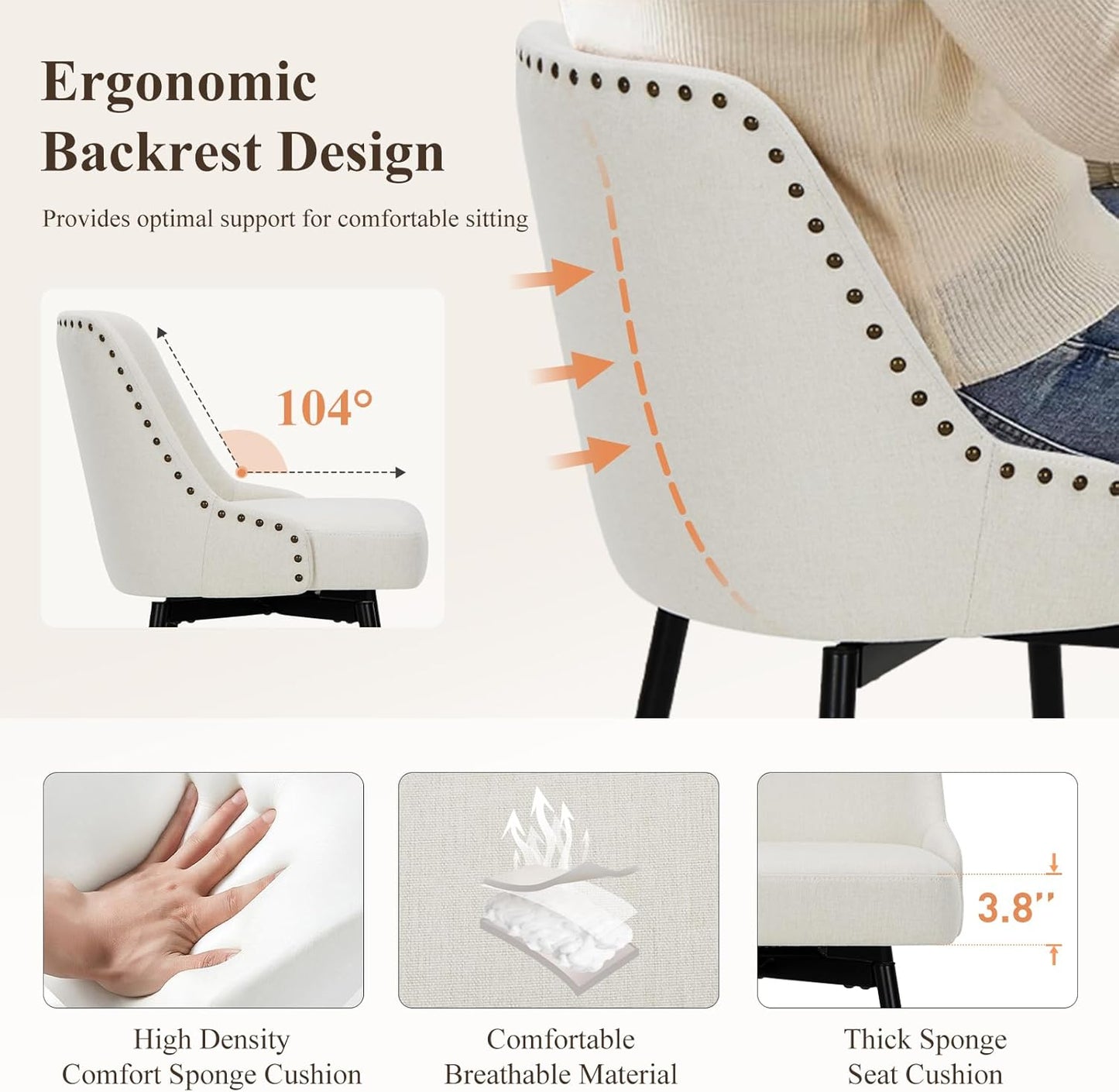 COLAMY Bar Stools Set of 6, 26.18" Counter Height Swivel Stools with Thick Padded Seat, Adjustable Footrest & 360° Rotation, Soft Fabric Upholstery for Kitchen Island/Home Bar/Cafe, Beige