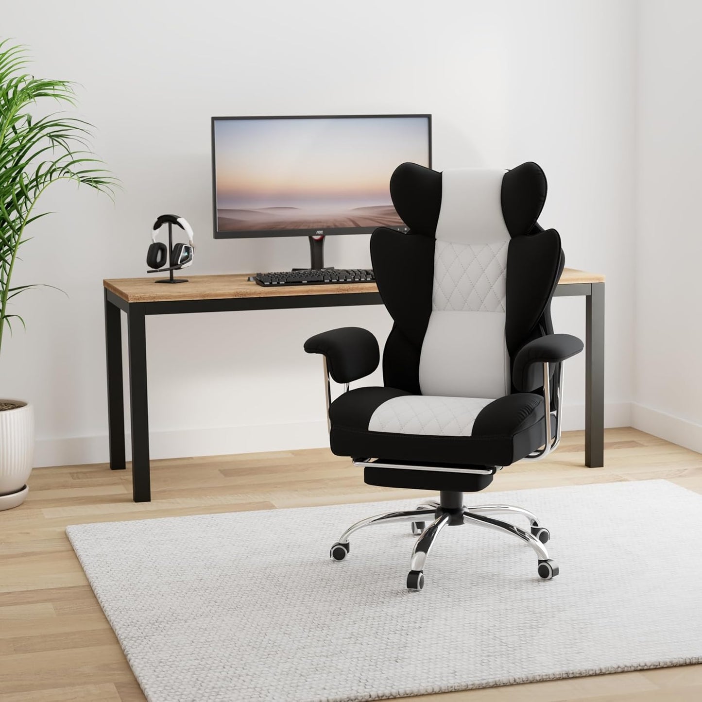 GTRACING Gaming Chair,Office Chair with Pocket Spring Lumbar Support, Ergonomic Comfortable Wide Office Desk Computer Chair with Outward Fixed Soft Armrests and Footrest (Fabric, Black & Gray)