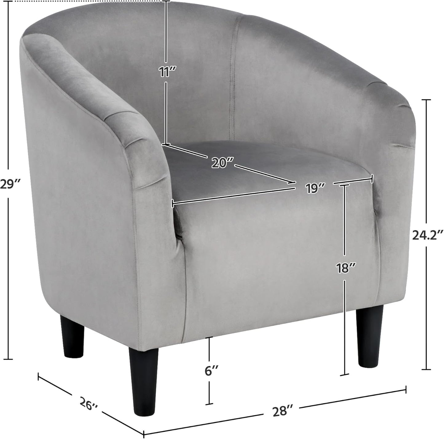 Yaheetech Living Room Chair, Velvet Accent Upholstered Barrel Sitting Chair with Armrest and Low Back for Bedroom, Grey