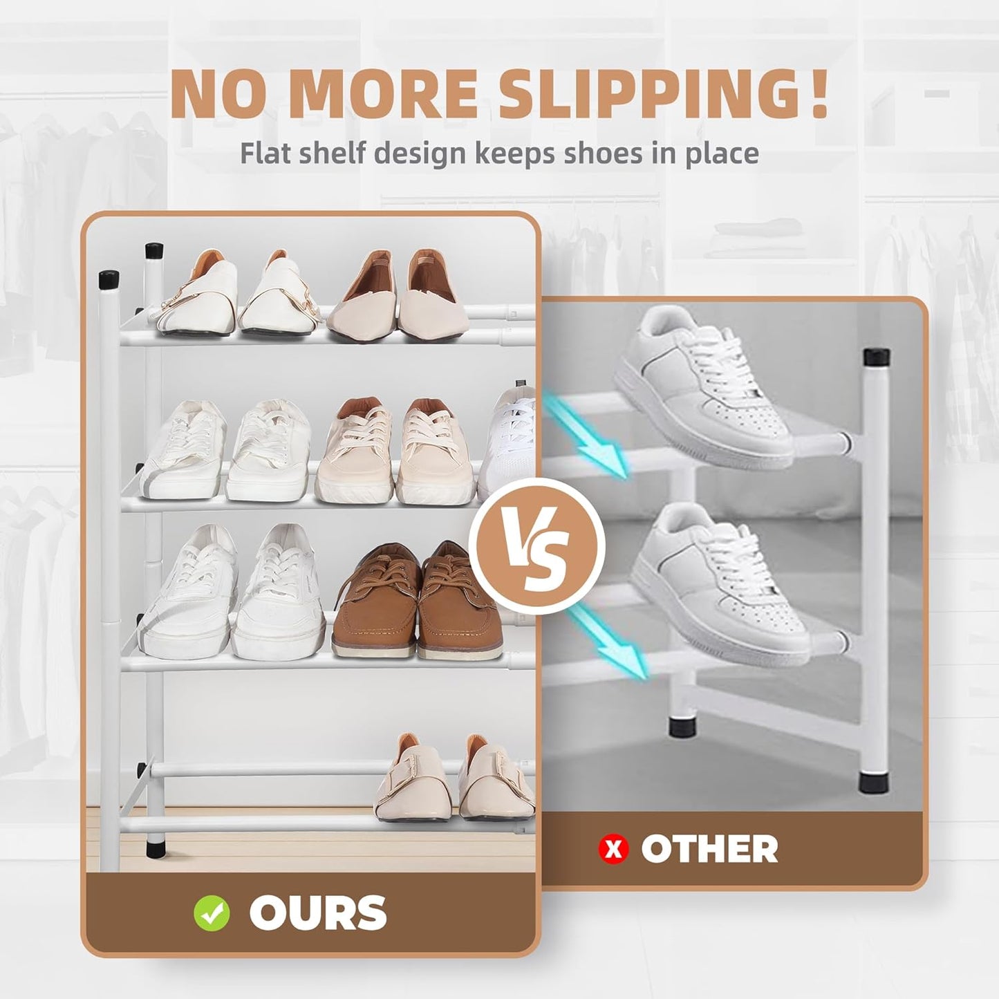 STORAGE MANIAC Expandable Shoe Rack, 16 Pairs Stackable Small Shoe Rack, Metal Adjustable Shoes Organizer for Closet, Entryway, Hallway, Garage, Front Door, Shoes Shelves, White 4 Tier