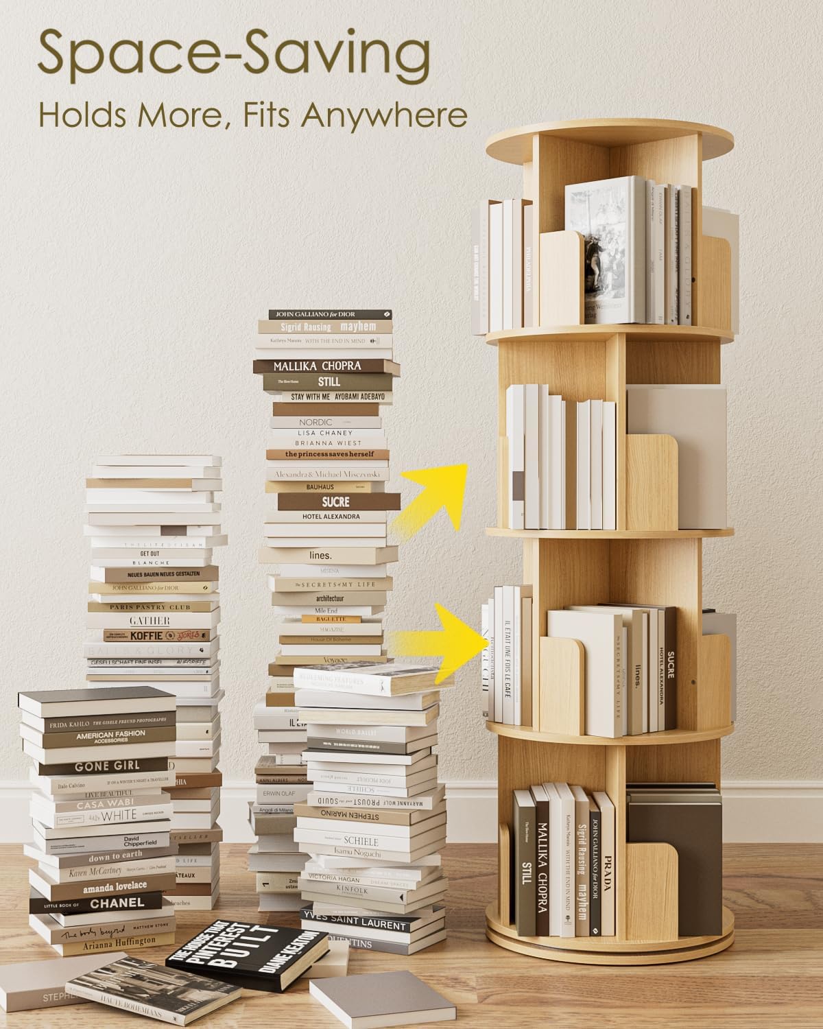 Masupu Rotating Bookshelf, Tall 4 Tier Rotating Spinning Bookshelf Tower, 360 Spinning Floor Standing Bookcase Storage Rack, Conner Rotating Book Shelf for Kids Rooms, Bedroom, Living Room