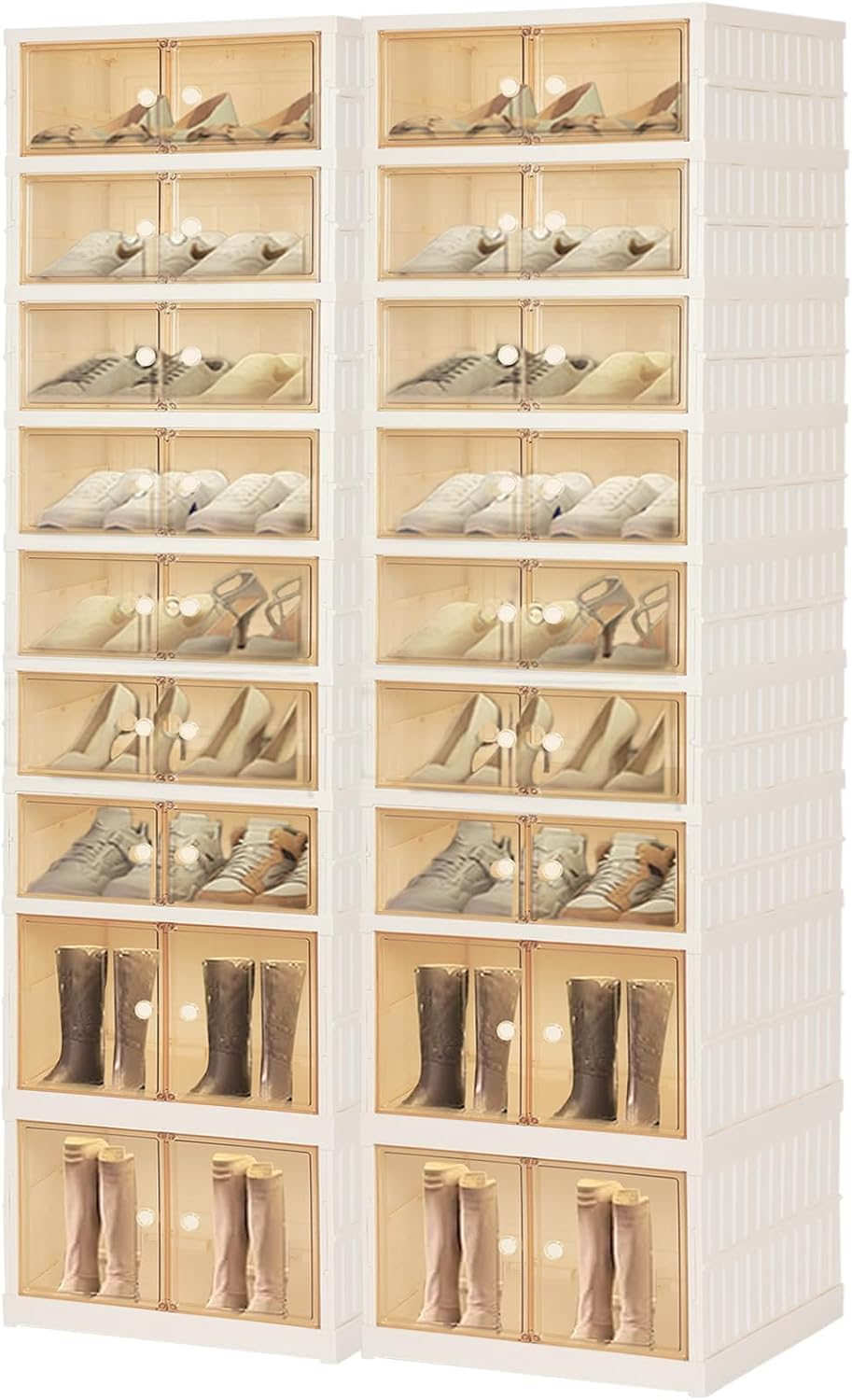 Foldable Shoe Organizer Storage Box, Portable Extra Large Folding Shoe Rack for Closet, Shoe Storage Box with Magnetic Transparent Door and Wheels, 9 Layers 18 Grids with 4 Big Grids for 2 PCS