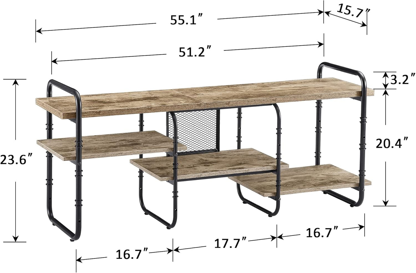 VECELO TV Stands for 55 Inch,Entertainment Center/Media Console Table with Adjustable Storage Shelves for Living Room/Bedroom,Grey