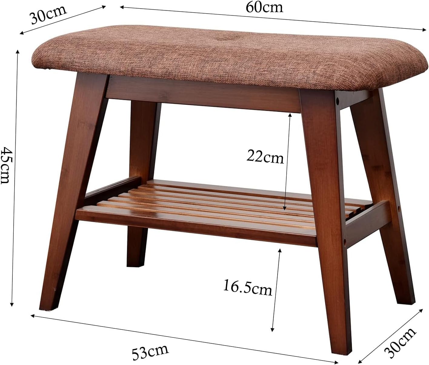 Shoe Entryway Bench, Bamboo Shoe Rack Bench, Organizer with 2 Tier Storage Simple Style Good Load Bearing, Ideal for Entryway Hallway Living Room,(Brown,23.6'')