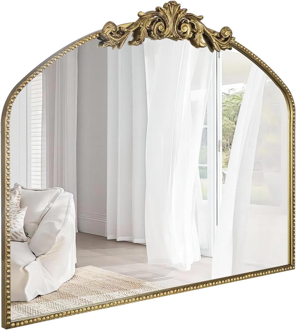 AIXI HOME Vintage Gold Arched Mirror 40"X31", Antique Baroque Mantel Wall Mirror with Ornate Metal Frame for Entryway/Fireplace/Living Room/Hallway/Bathroom/Bedroom