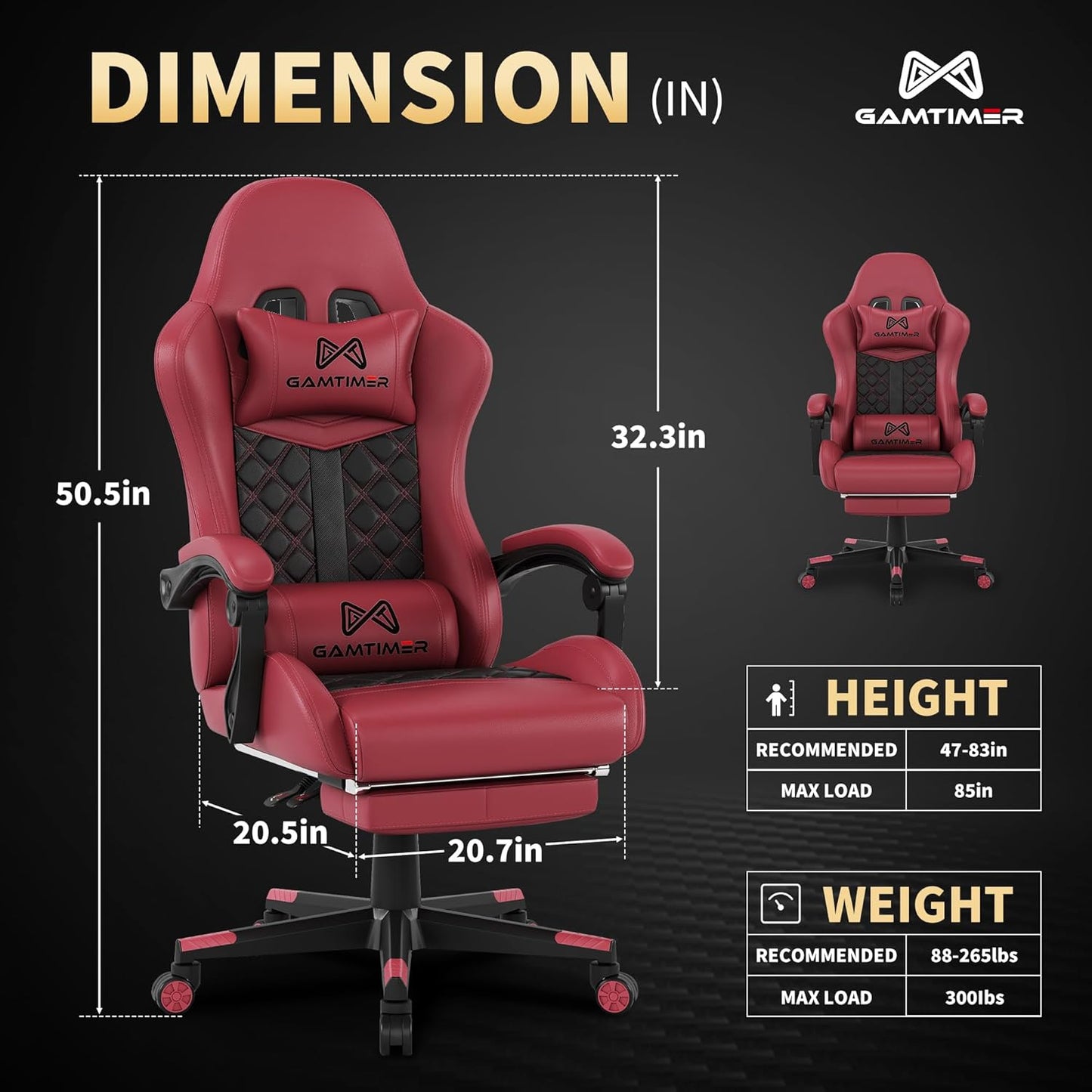 Gaming Chair, 400 lbs Adult Chair, High Back Computer Chair with Footrest and Linked Armrests, Office Video Game Chair with Lumbar Support (RED)