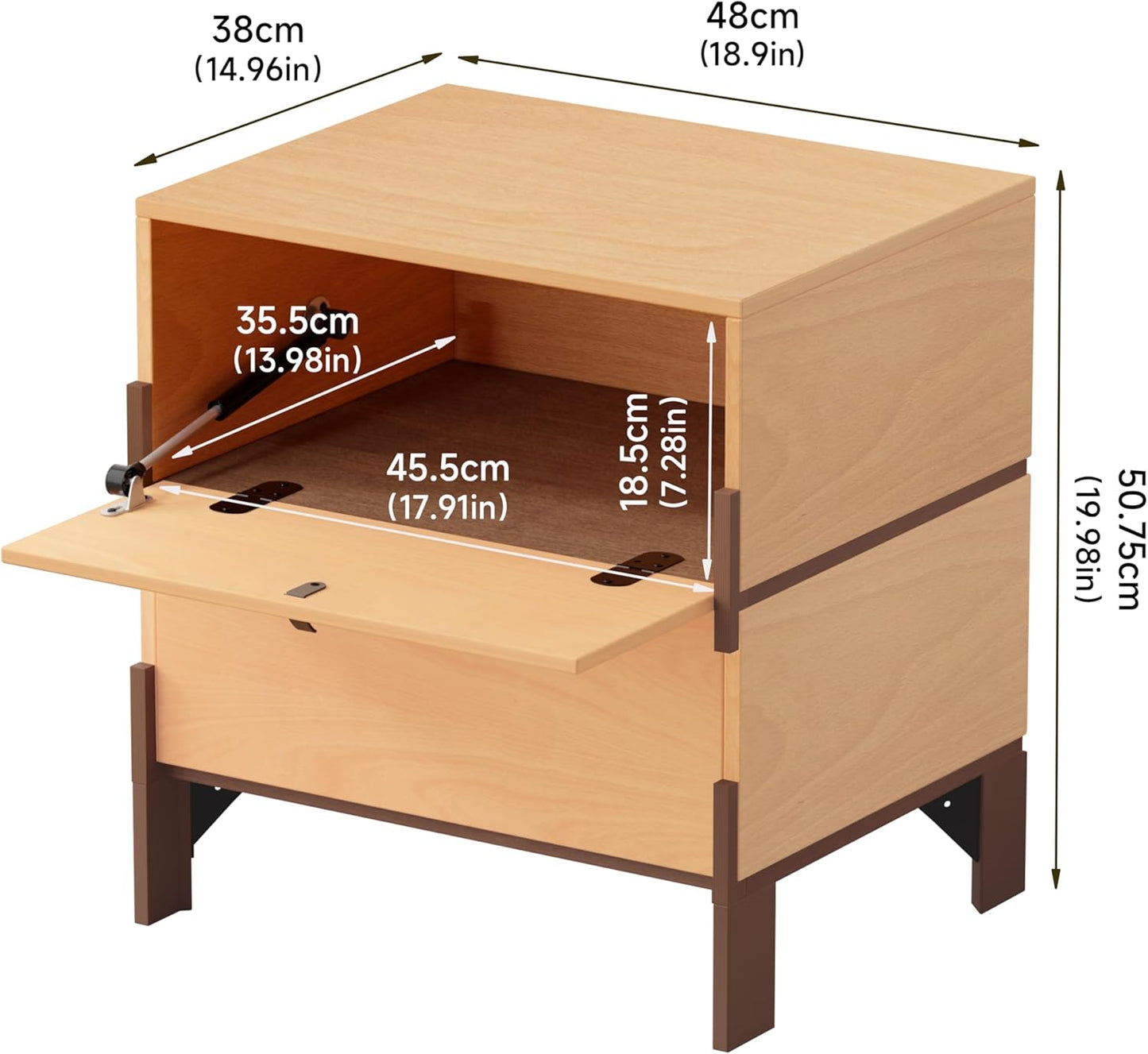 Sebastack Night Stand, Customizable 2 Drawers Bedside Table, End Table, Side Table for Bedroom, Dormitory, Mid-Century Style Wood Chest of Furnitures, Beech Color