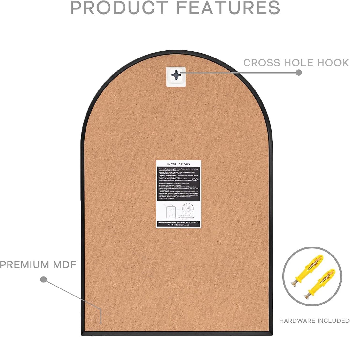 Arched Wall Mirror for Bathroom, 24"x36" Black Modern Metal Frame for Entryway Living Room Bedroom Wall Decor