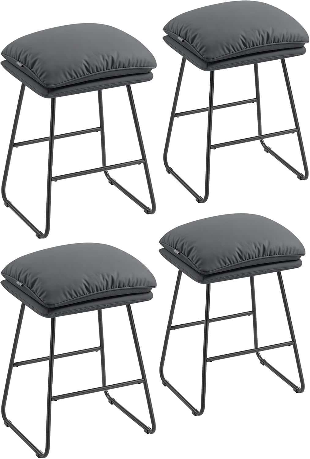 VASAGLE Bar Stools Set of 4, Counter Height Bar Stools, Leather Counter Stools Barstools with Soft Cushion and Metal Sled Legs, 25.6 Inches Bar Height Bar Chairs for Kitchen Island, Slate Gray