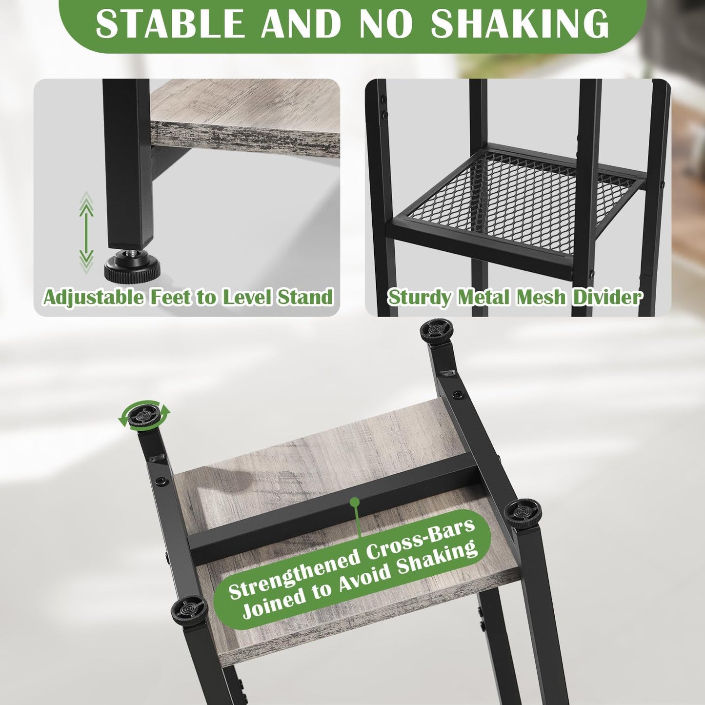 Extra Tall Plant Stand Indoor,40 Inch Plant Stands,3 Tier Metal Plant Stand with Heavy Duty Wood and Metal Mesh Shelf,Greige and Black