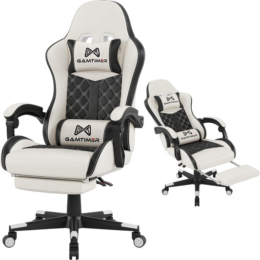 Gaming Chair, 400 lbs Adult Chair, High Back Computer Chair with Footrest and Linked Armrests, Office Video Game Chair with Lumbar Support(White)