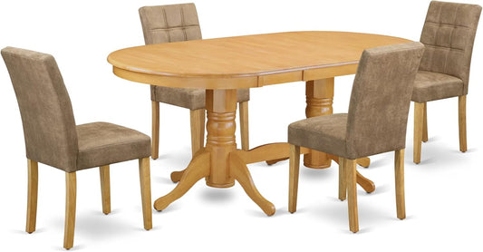 East West Furniture VAAS5-OAK-28 5 Piece Mid Century Modern Dining Set Consists A Dinner Table and 4 Brown Textured Polyester Fabric Upholstered Chairs, Oak