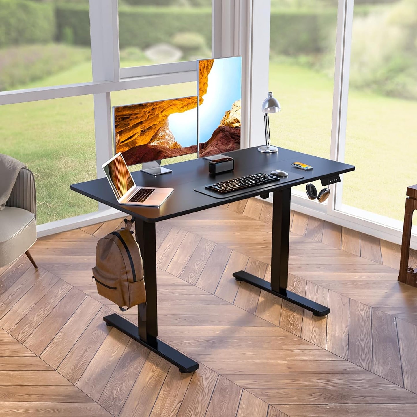 Kingant Standing Desk Height Adjustable Electric Stand Up Desks [48 x 24 Inch] - Ergonomic Sit Stand Desk Rising Desks for Home Office Computer Desk Stand Desk Workstation with Cable Management