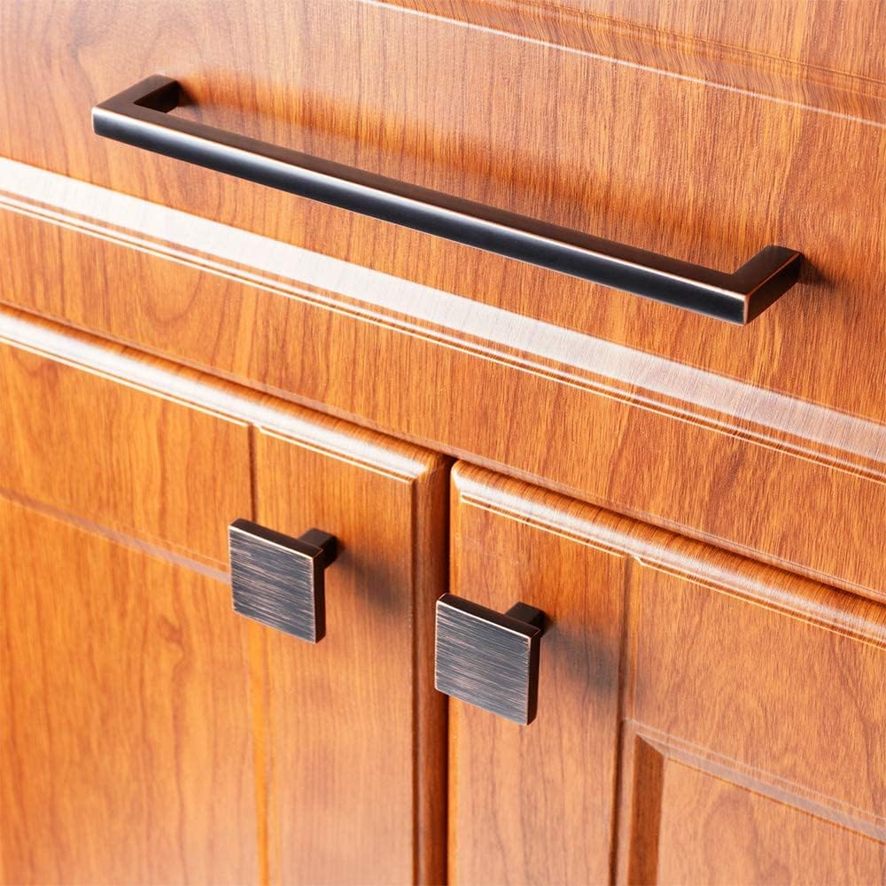 KOOFIZO Solid Square Bar Cabinet Handle - Oil Rubbed Bronze Furniture Pull, 7.6 Inch/192mm Screwhole Distance, Pack of 5 for Kitchen Cupboard Door, Bedroom Dresser Drawer, Bathroom Hardware
