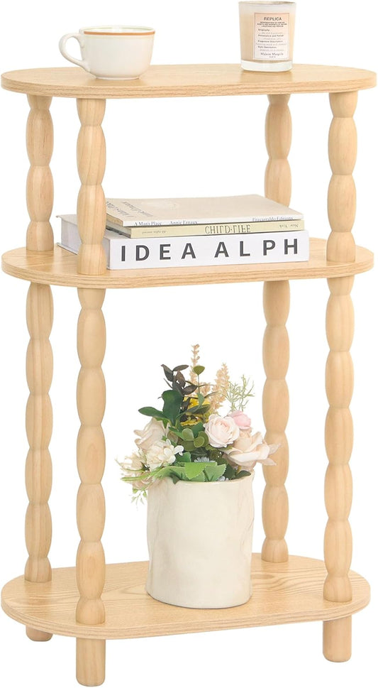 MaxSmeo Narrow End Table, Small Narrow Side Table for Small Space, 3-Tier Skinny End Table Nightstand for Bedroom, Living Room and Office (Natural)