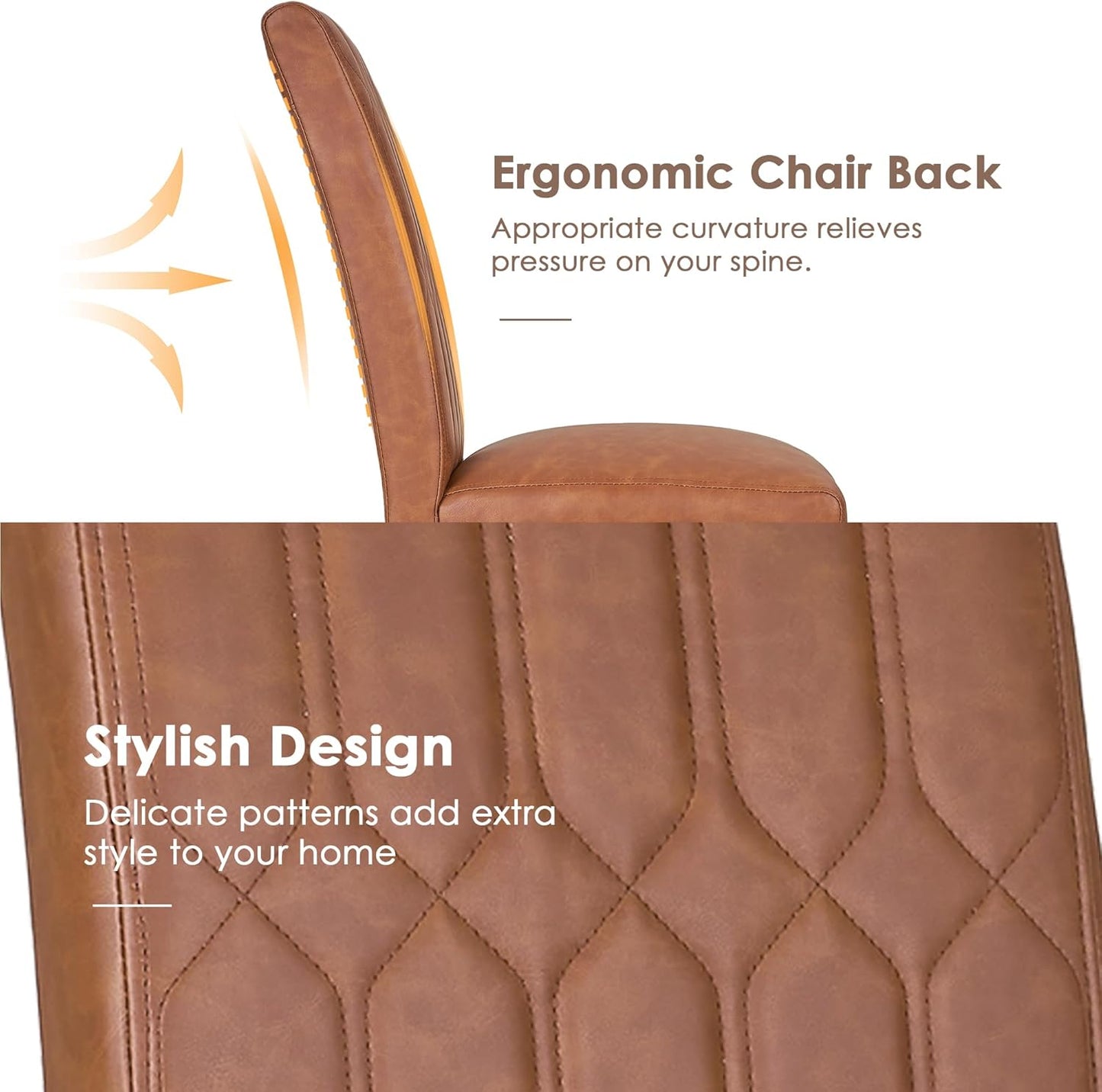 VECELO Upholstered Dining Chairs Set of 2, Modern PU Leather Accent Parsons, Solid Wood Legs w/Rubber Footpads, for Living Room Kitchen, Brown