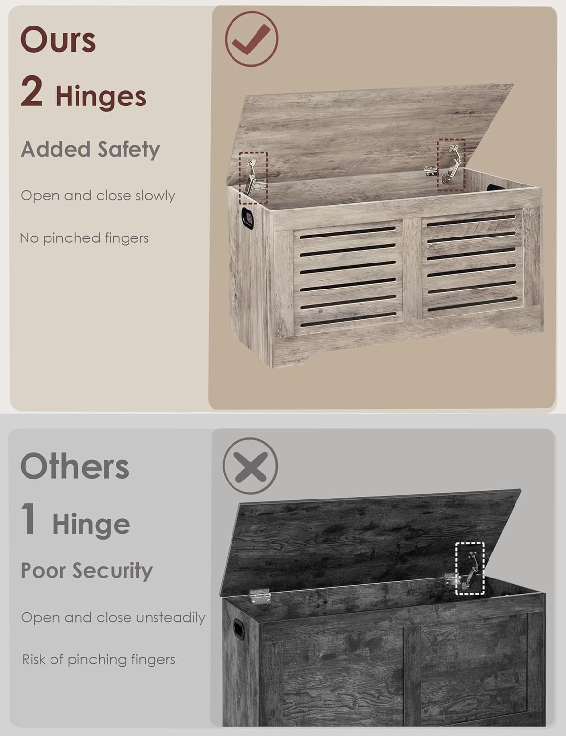 DINZI LVJ Storage Chest, 39.4”Wooden Toy Box with 2 Safety Hinges, Retro Entryway Shoe Storage Bench with Flip-Top, Sturdy Large Storage Trunk for Living Room, Bedroom, Easy Assembly, Greige