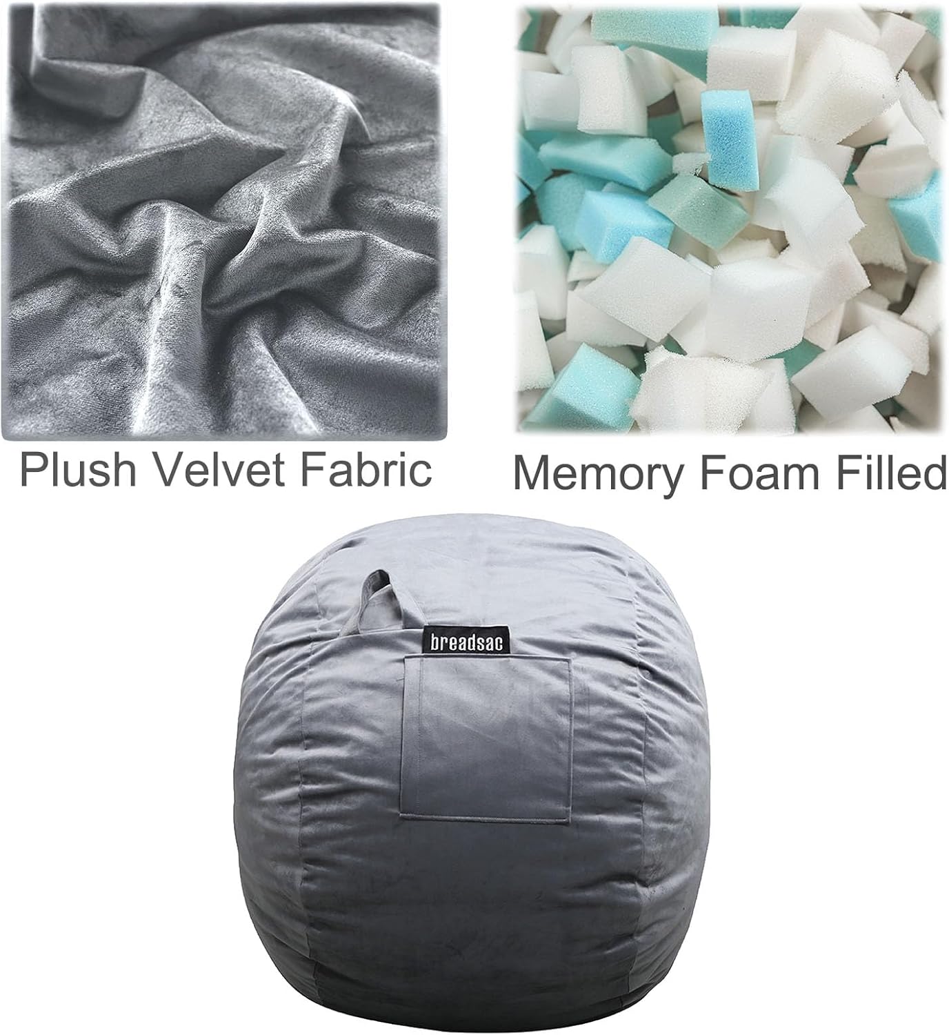 Bean Bag Chairs, Memory Foam Stuffing Bean Bag Chair for Adults/Teens/Kids, Velvet Lazy Sofa Furniture with Removable High-Rebound Memory Foam for Living Room Bedroom College Dorm