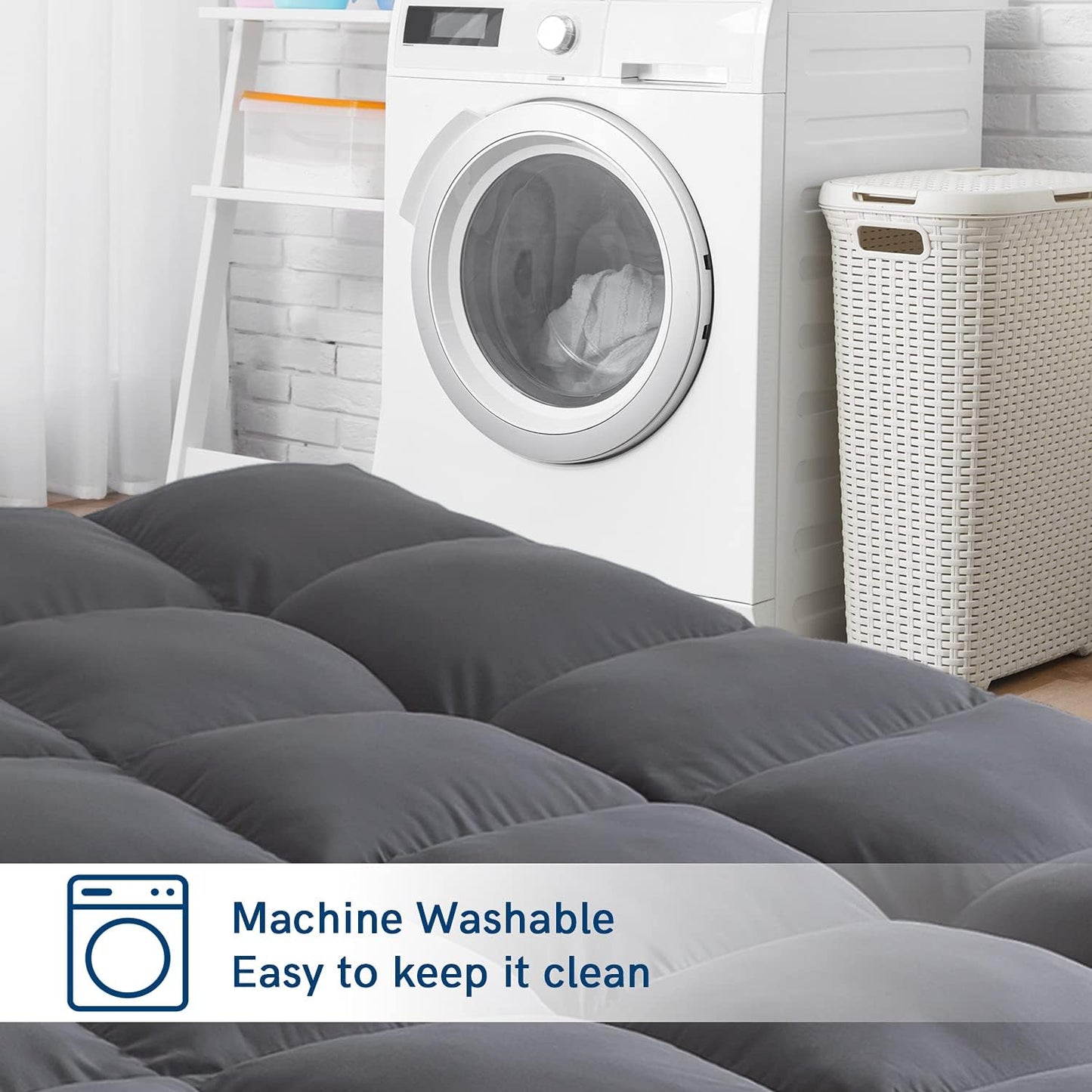 ELEMUSE Full Grey Mattress Topper for Back Pain, Extra Thick Mattress Pad Cover, Plush Soft Pillowtop with Elastic Deep Pocket, Overfilled Down Alternative Filling