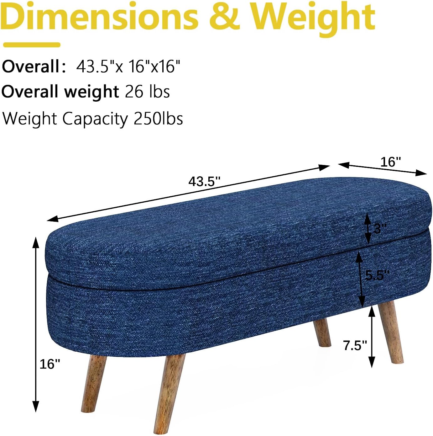 NicBex Ottoman Bench with Storage for Bedroom, 43.5" Upholstered End of Bed Bench with Rubber Wood Legs, Linen Storage Bench for Living Room or Entryway,