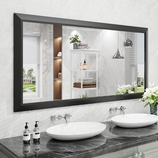 Amorho Black Bathroom Mirror, 60 X30 Inch Thick Metal Framed Wall Mirrors for Over 2 Sinks, Bedroom, Living Room, Entryway, Large Rectangle Wall-Mounted Mirrors.