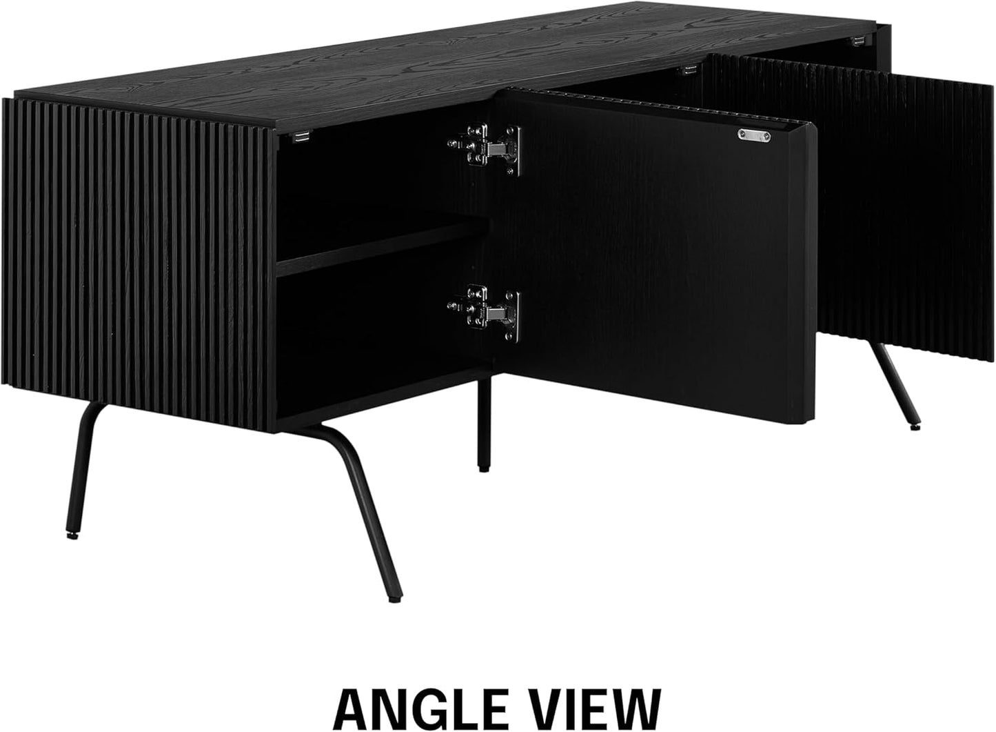 NTC Veil TV Stand with 3 Doors for TVs up to 60’’, Media Console with Vertical Groove Design and Metal Legs, Modern Entertainment Center for Living Room and Bedroom, Effortless Assembly, Burnt Black