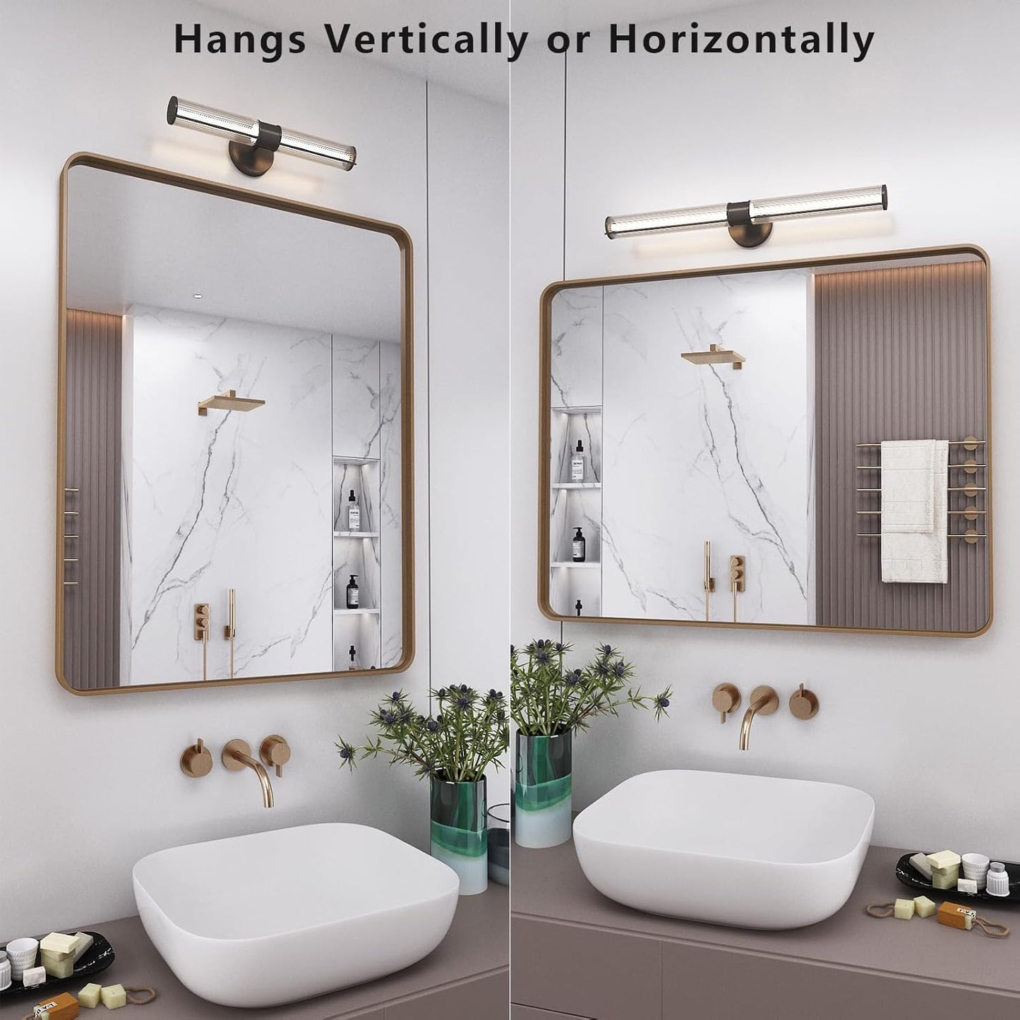 16x24 Gold Bathroom Mirror, Rounded Rectangle Gold Framed Mirror, Brushed Gold Brass Bathroom Vanity Mirror, Anti-Rust, Hangs Horizontally or Vertically