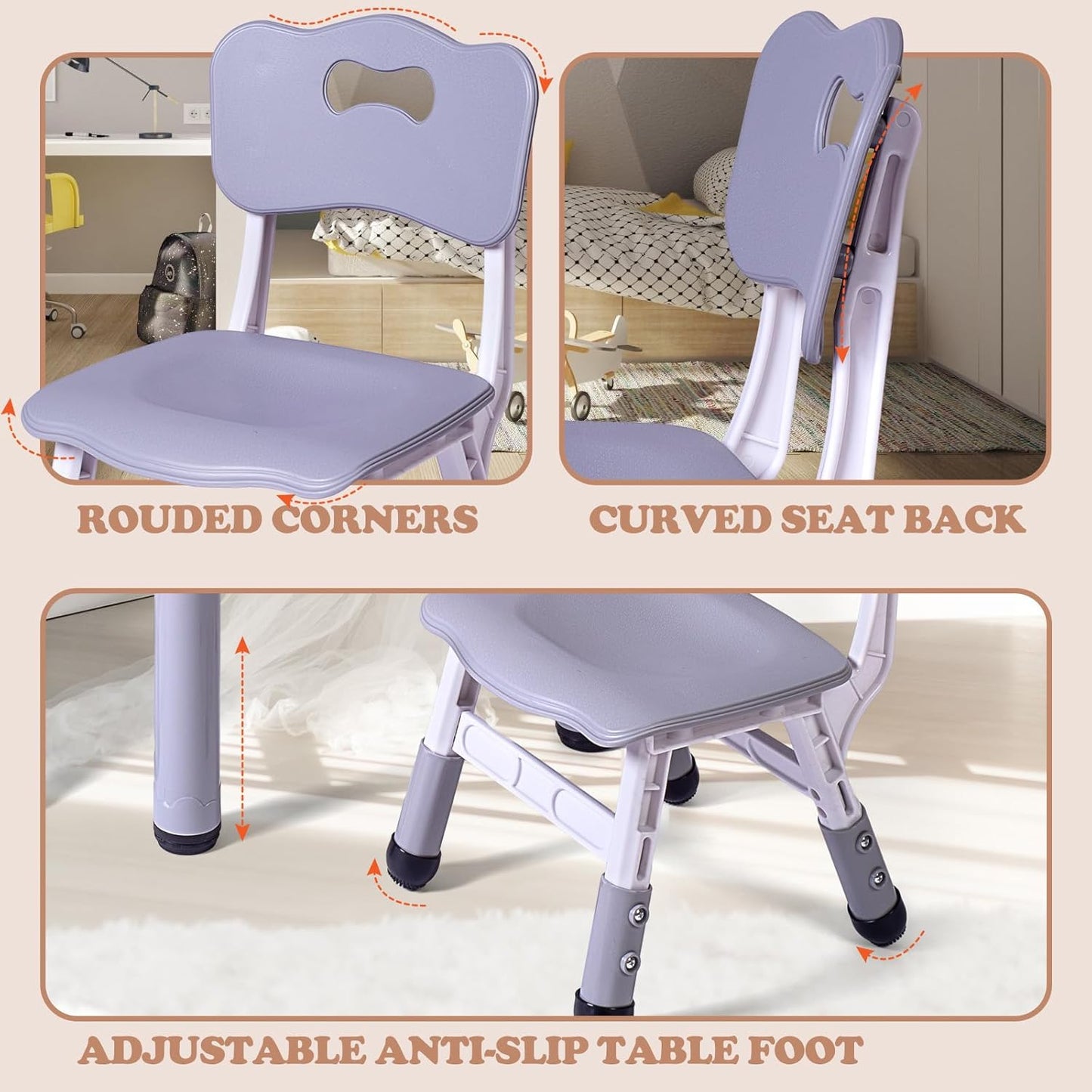 Kids Table and 2 Chairs Set, Height Adjustable Toddler Study Table and Chair Set, Kid Size for Ages 3-8 Children, Graffiti Desktop, Easy to Wipe/Arts & Crafts, Homes/Classrooms/Daycare (Grey)