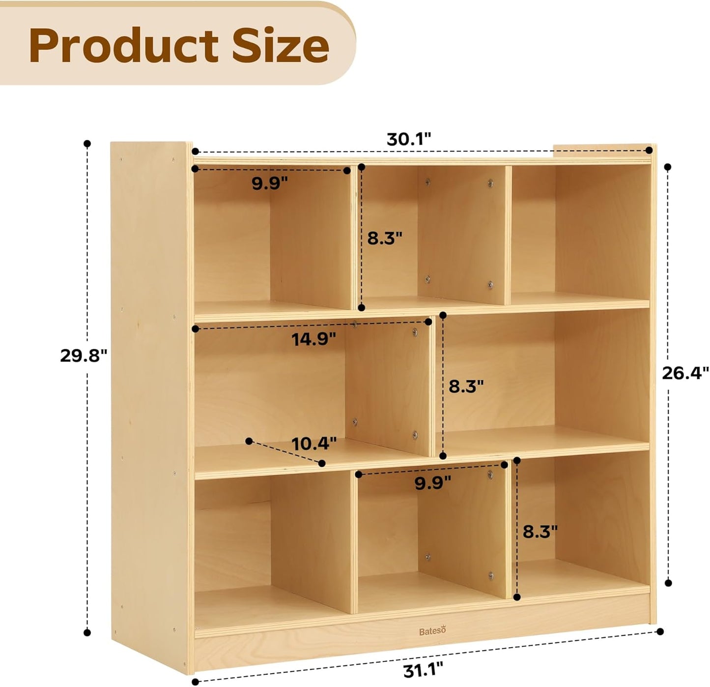 Toy Storage Organizer for Kids Room, Wooden Kids Bookshelf for Classroom, Cube Storage Organizer for Playroom, 8-Section Montessori Bookshelf & Toy Shelf for Nursery